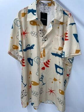 HAWALILI MID CENTURY MODERNIST JETSON PRINT BUTTON UP SHIRT FTL-04-090